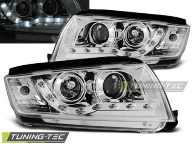 LED Tagfahrlicht Upgrade Design Scheinwerfer Set passend für Skoda Fabia 1 99-08 chrom