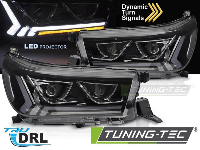 VOLL LED Tagfahrlicht Scheinwerfer (DRL) Set für Toyota Hilux 16-20 schwarz mit Welcome Funktion