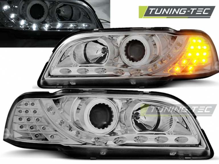 LED Tagfahrlicht Design Scheinwerfer für Volvo S40 / V40 96-00 chrom mit LED Blinker