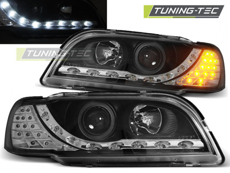 LED Tagfahrlicht Design Scheinwerfer für Volvo S40 / V40 96-00 schwarz mit LED Blinker