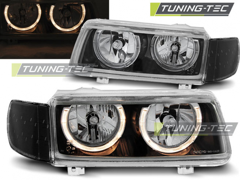 Upgrade Design Angel Eyes Scheinwerfer für VW Passat 35i Facelift (B4) 93-97 schwarz