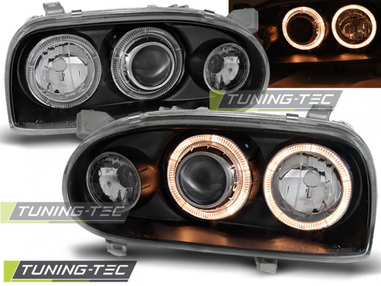 Upgrade Design Angel Eyes Scheinwerfer für VW Golf 3 91-97 schwarz