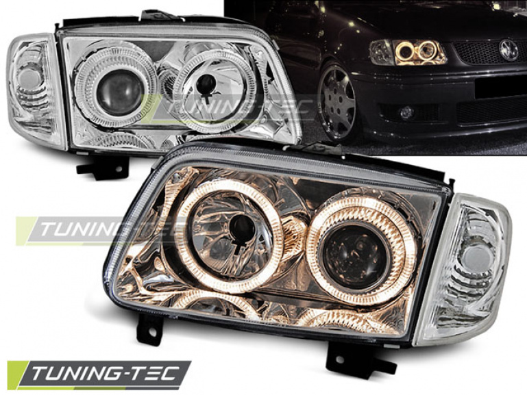 Upgrade Design Angel Eyes Scheinwerfer für VW Polo 6N2 99-01 chrom