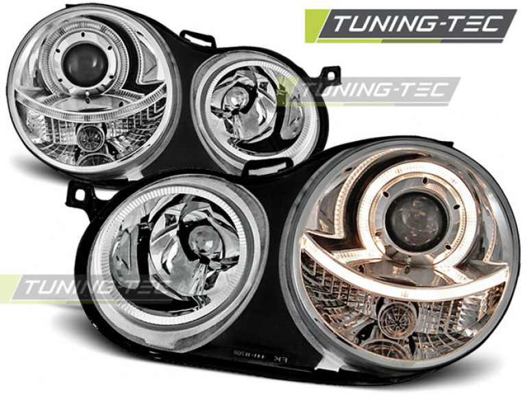 Upgrade Design Angel Eyes Scheinwerfer für VW Polo 9N 01-05 chrom