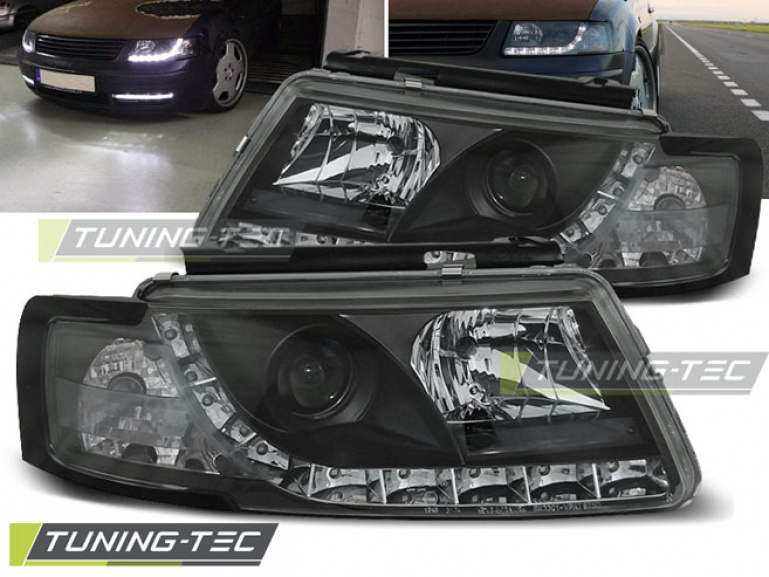 Upgrade LED Tagfahrlicht Design Scheinwerfer für VW Passat 3B 96-00 schwarz