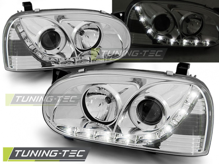 LED Tagfahrlicht Design Scheinwerfer für VW Golf 3 91-97 chrom