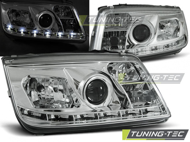 LED Tagfahrlicht Design Scheinwerfer für VW Bora 98-05 chrom