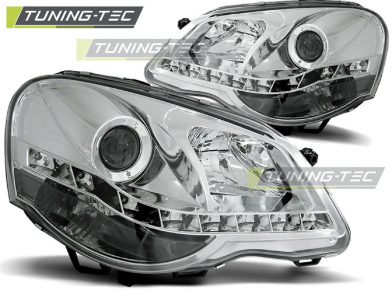 LED Tagfahrlicht Design Scheinwerfer für VW Polo 9N3 05-09 chrom