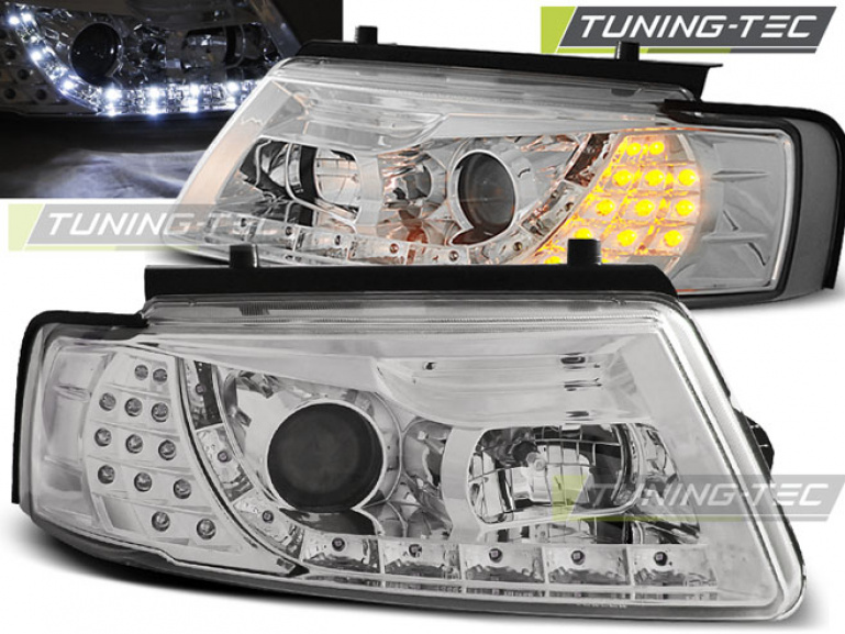 LED Tagfahrlicht Design Scheinwerfer für VW Passat 3B (B5) 96-00 chrom mit LED Blinker