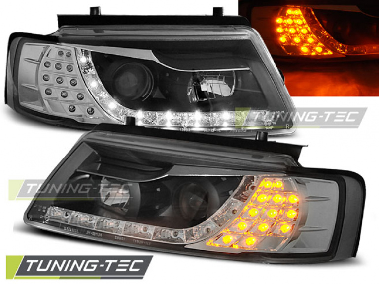 LED Tagfahrlicht Design Scheinwerfer für VW Passat 3B (B5) 96-00 schwarz mit LED Blinker