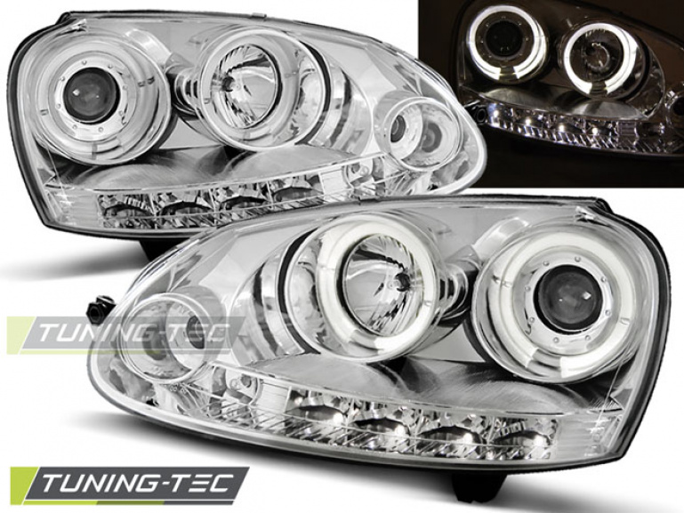 LED Angel Eyes Scheinwerfer für VW Golf 5 03-09 chrom
