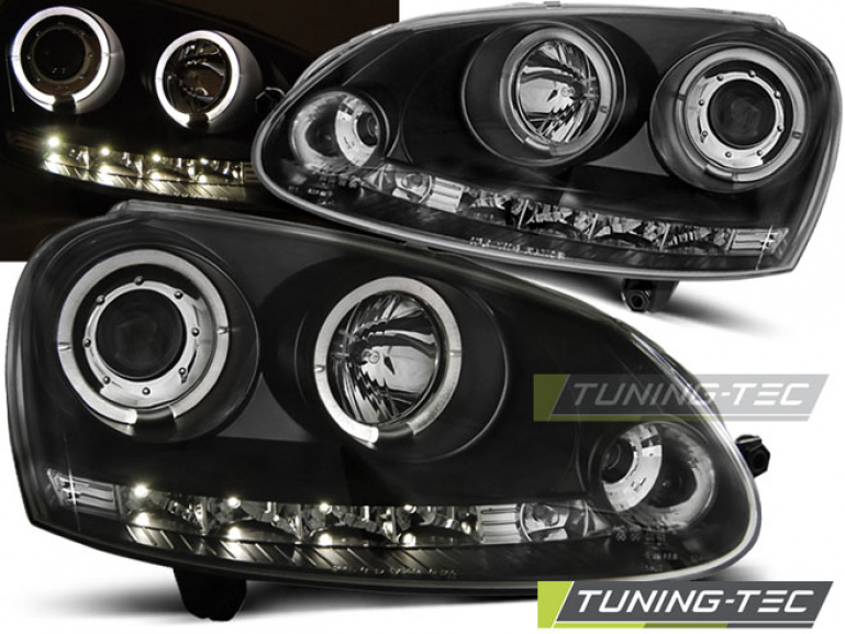 LED Angel Eyes Scheinwerfer für VW Golf 5 03-09 schwarz