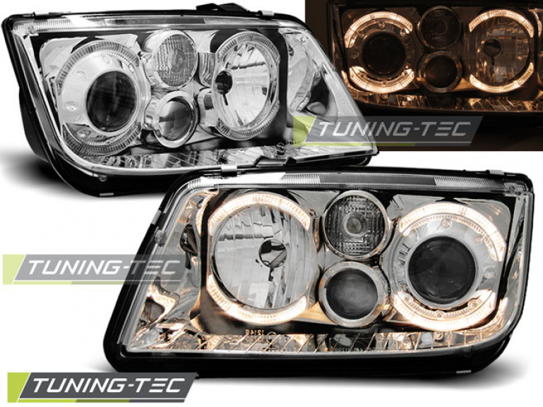 Upgrade Design Angel Eyes Scheinwerfer für VW Bora 98-05 chrom
