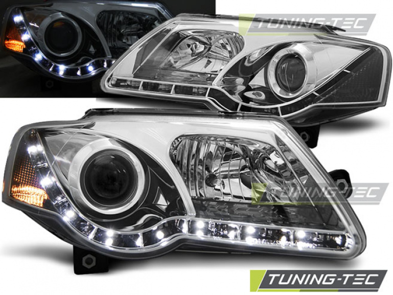 LED Tagfahrlicht Design Scheinwerfer für VW Passat 3C B6 05-10 chrom