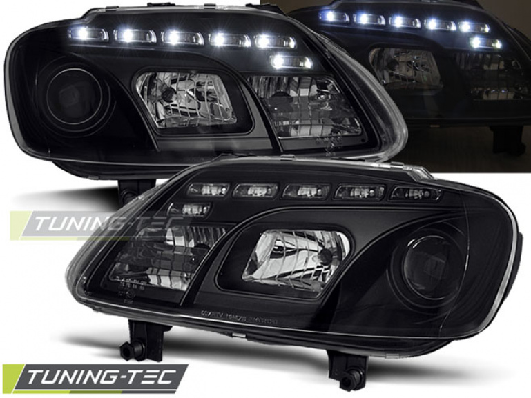 LED Tagfahrlicht Design Scheinwerfer für VW Touran 1T / Caddy 03-06 schwarz
