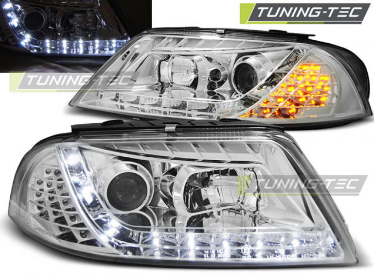 LED Tagfahrlicht Design Scheinwerfer für VW Passat 3Bg 00-05 chrom mit LED Blinker