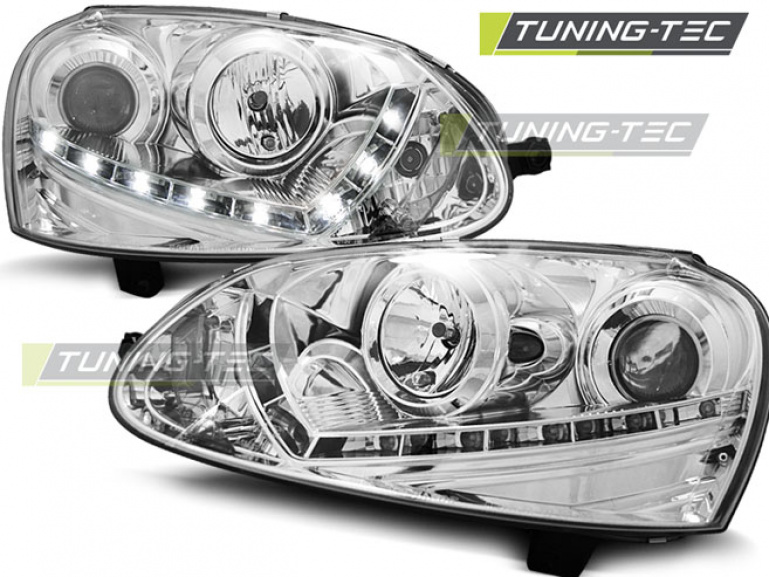 LED Tagfahrlicht Design Scheinwerfer für VW Golf 5 03-09 chrom