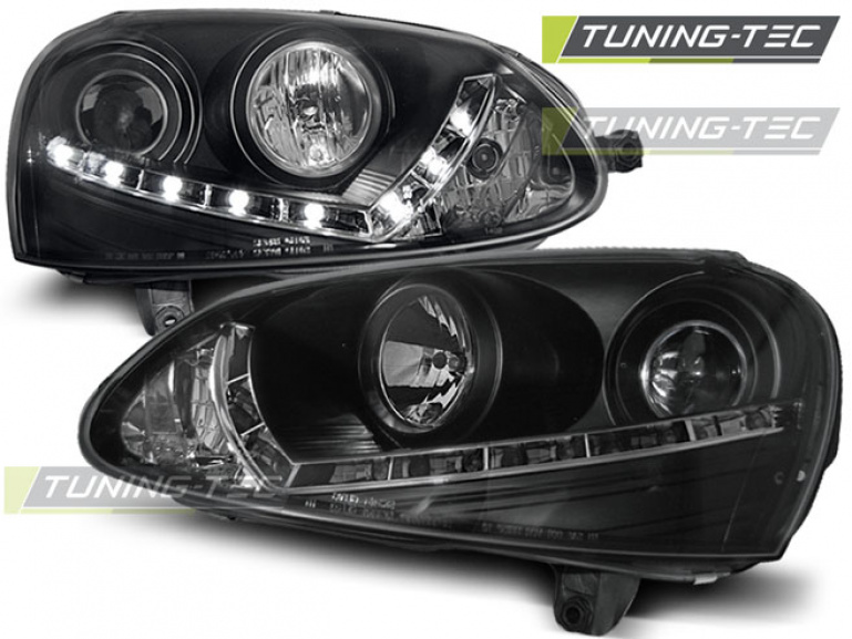LED Tagfahrlicht Design Scheinwerfer für VW Golf 5 03-09 schwarz