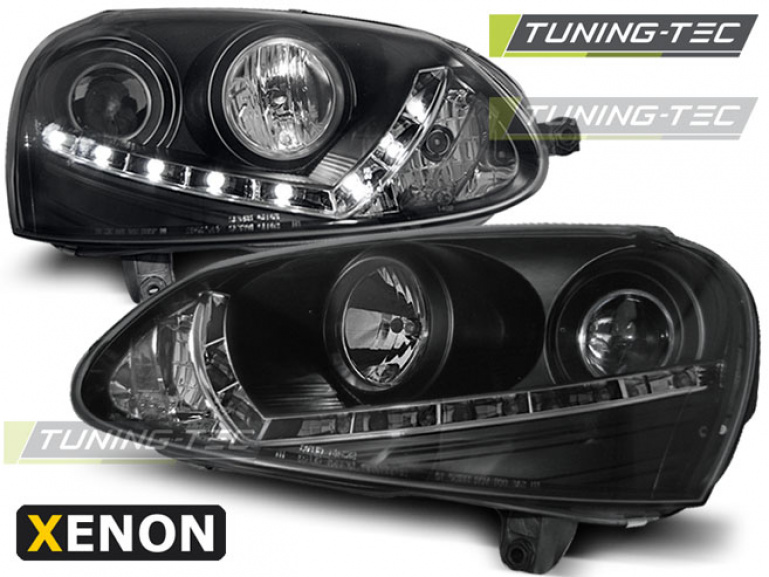 Xenon LED Tagfahrlicht Design Scheinwerfer für VW Golf 5 03-09 schwarz