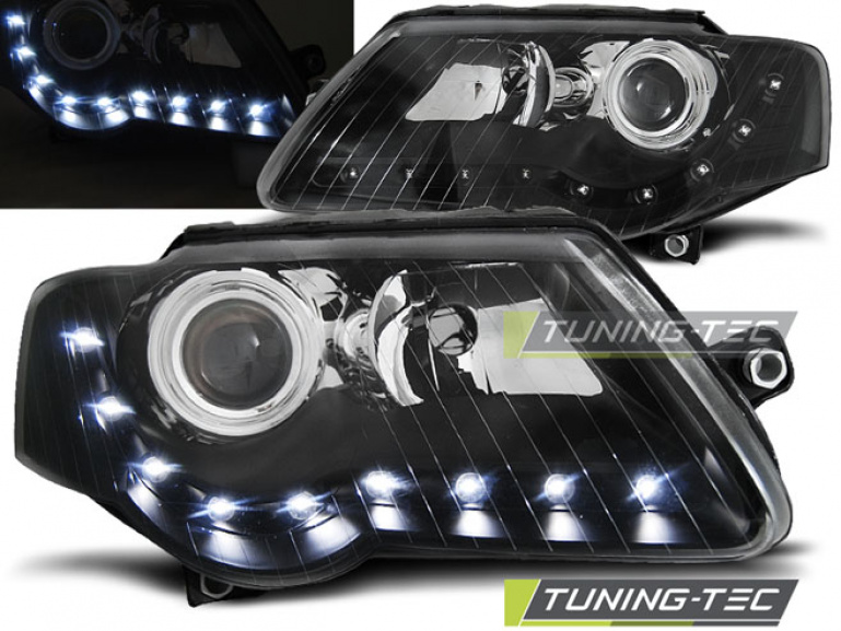 LED Tagfahrlicht Design Scheinwerfer für VW Passat 3C B6 05-10 schwarz