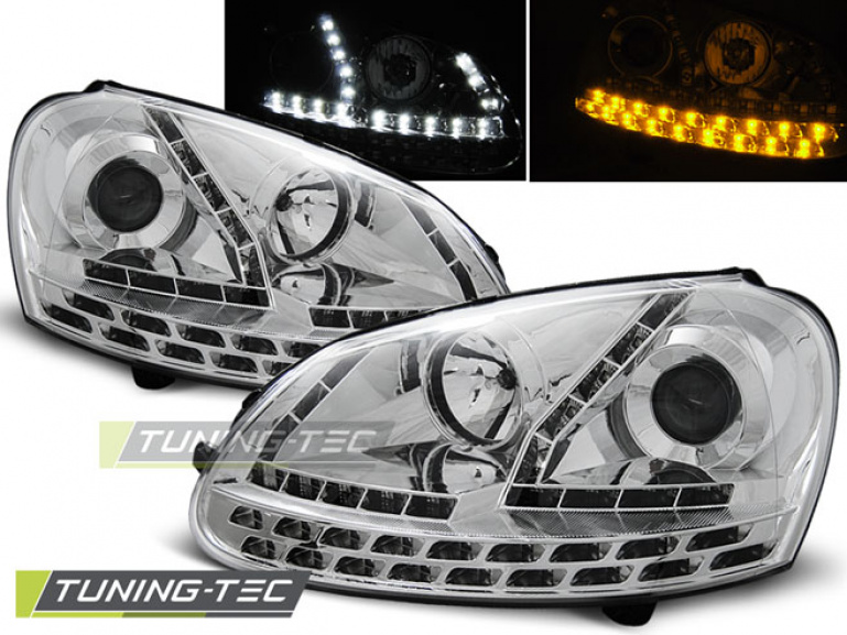 LED Tagfahrlicht Design Scheinwerfer für VW Golf 5 03-09 chrom mit LED  Blinker
