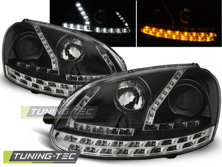 LED Tagfahrlicht Design Scheinwerfer für VW Golf 5 schwarz mit LED Blinker