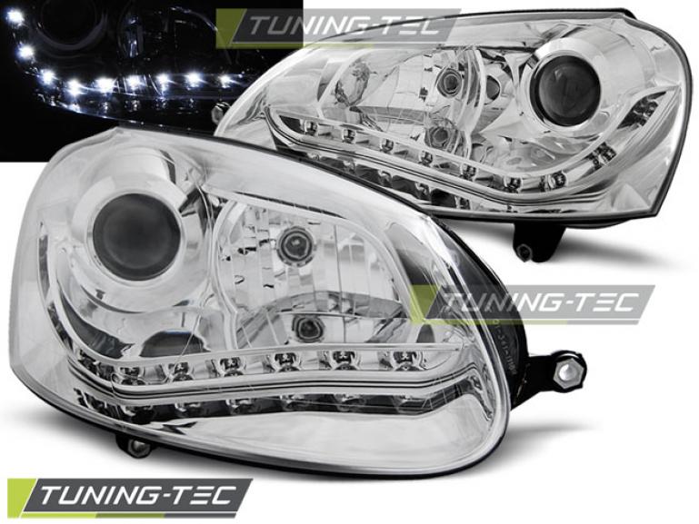 LED Tagfahrlicht Design Scheinwerfer für VW Golf 5 03-09 chrom