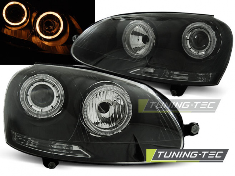 LED Angel Eyes Scheinwerfer für VW Golf 5 03-09 schwarz