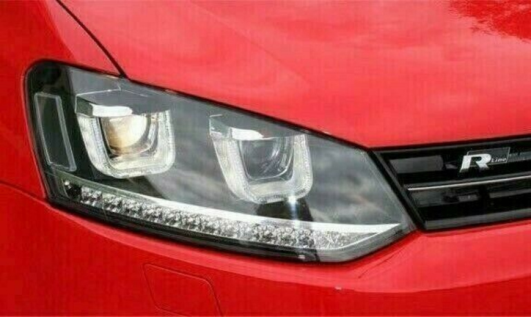 LED Tagfahrlicht Scheinwerfer für VW Polo 6R 09-14 schwarz mit