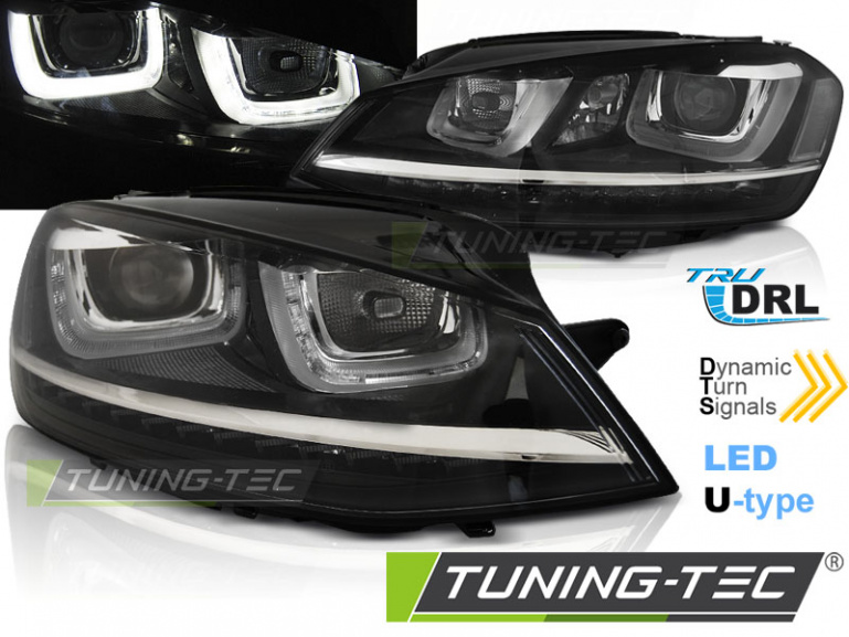 LED Tagfahrlicht Scheinwerfer für VW Golf 7 12-17 schwarz / chrom mit dynamischem LED Blinker