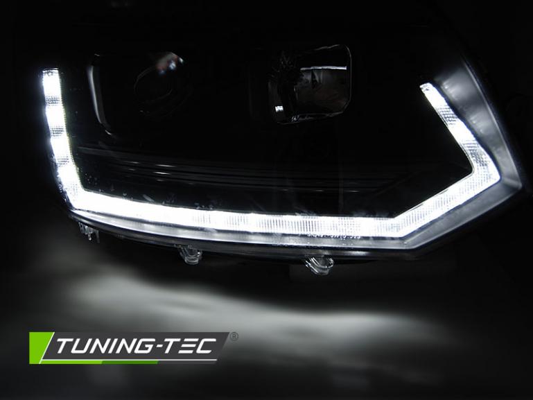 LED Tagfahrlicht Scheinwerfer für VW T5 GP (Facelift) 10-15 schwarz im T6 Design mit dynamischem LED Blinker