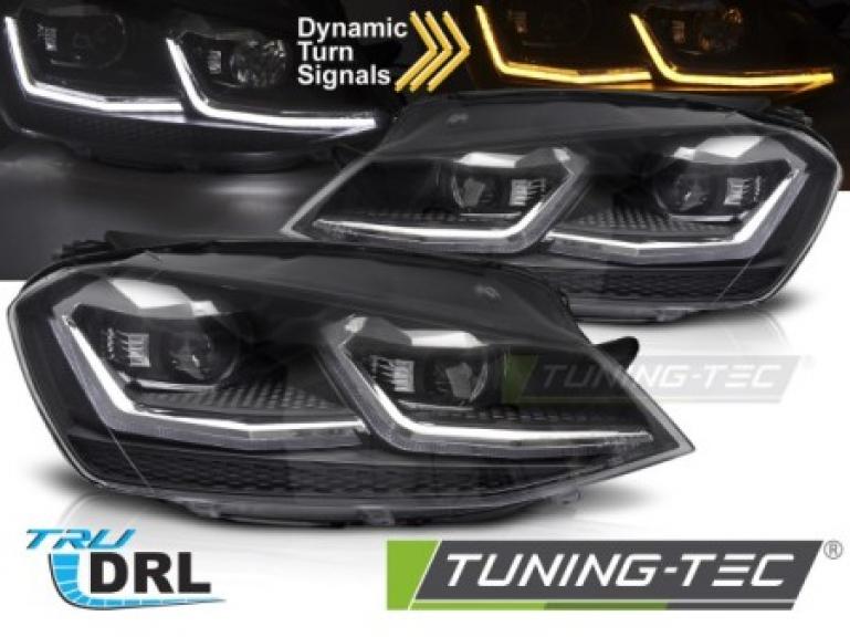 Voll-LED Upgrade Design Tagfahrlicht Scheinwerfer Set passend für VW Golf 7 12-17 schwarz / chrom mit dynamischem LED Blinker