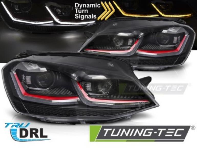 Upgrade Design LED Tagfahrlicht Scheinwerfer Set passend für VW Golf 7 12-17 schwarz / rot mit dynamischem LED Blinker