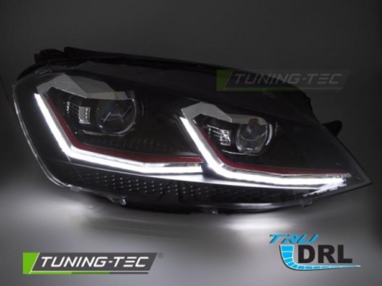 Upgrade Design LED Tagfahrlicht Scheinwerfer Set passend für VW Golf 7 12-17 schwarz / rot mit dynamischem LED Blinker