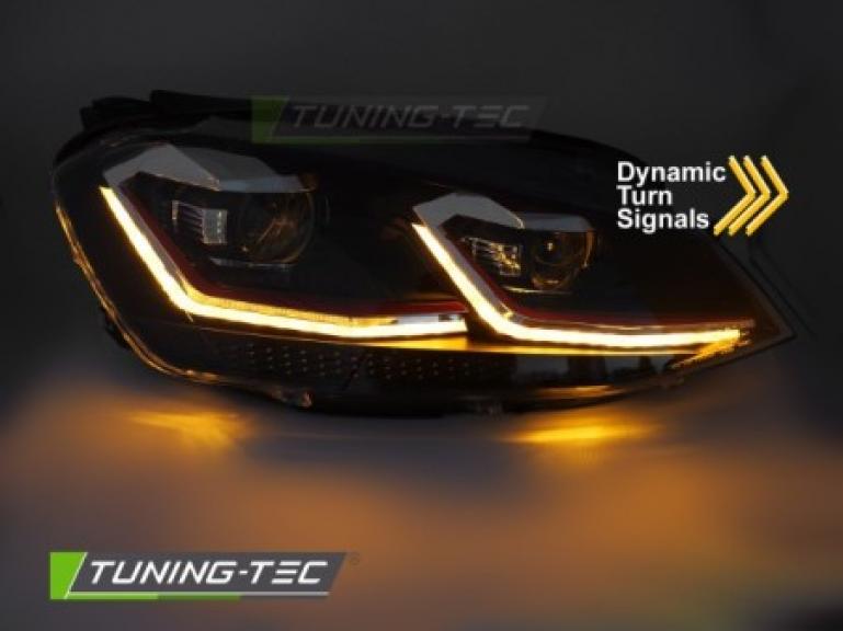 Upgrade Design LED Tagfahrlicht Scheinwerfer Set passend für VW Golf 7 12-17 schwarz / rot mit dynamischem LED Blinker