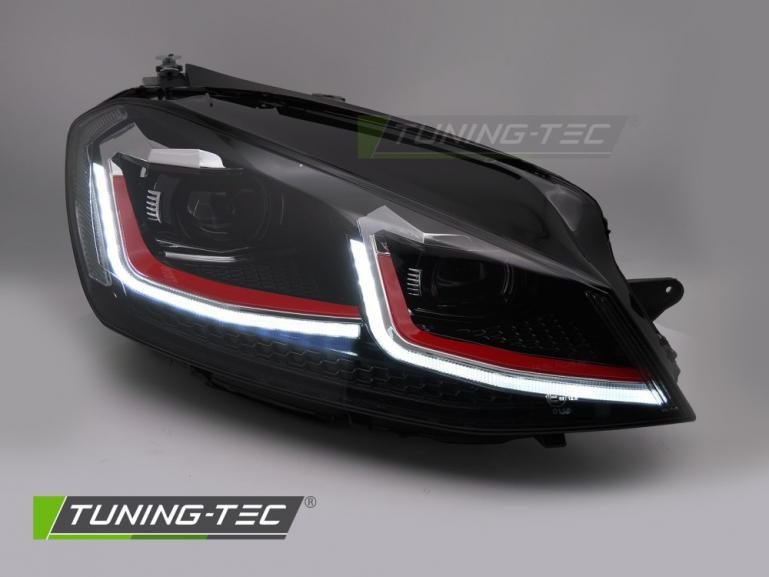 Preview: Voll LED Tagfahrlicht Scheinwerfer Set für VW Golf 7 13-17 schwarz/rot/chrom mit dyn. Blinker