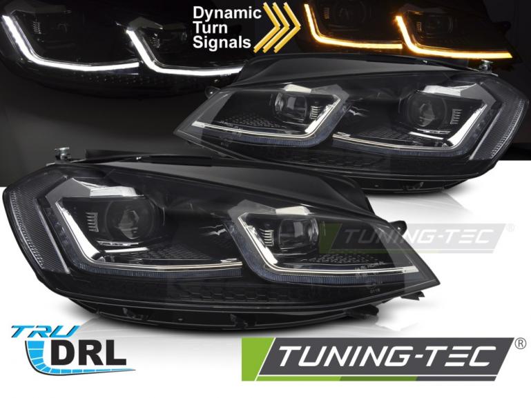 LED Tagfahrlicht Scheinwerfer Set für VW Golf 7 17-19 schwarz/chrom mit dyn. Blinker