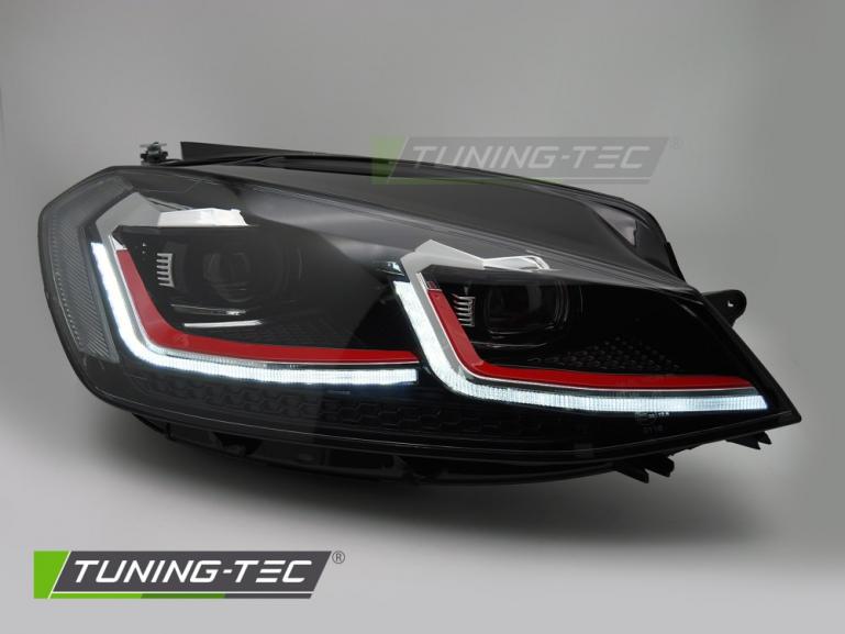 Preview: Voll LED Tagfahrlicht Scheinwerfer Set für VW Golf 7 17-19 schwarz/rot/chrom mit dyn. Blinker