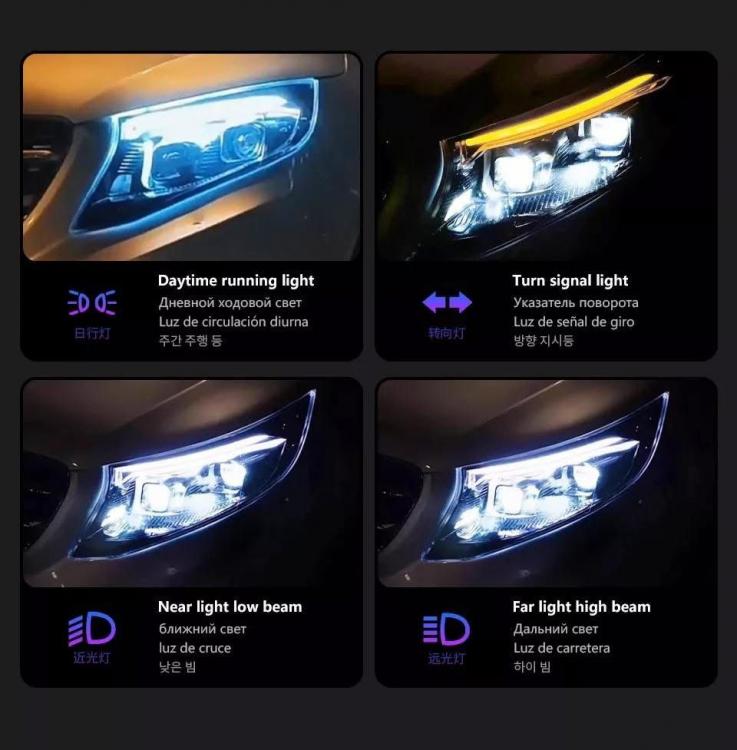 Sparpaket-Upgrade Design VOLL LED Tagfahrlicht Scheinwerfer passend für Mercedes Benz V-Klasse / Vito W447 14-23 schwarz mit LED Blinker + LED Upgrade Design Rückleuchten passend für Mercedes Benz Vito W447 14-23 schwarz/klar dynamisch