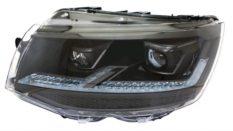 Voll-LED-"Specialized"-Black-Edition-Tagfahrlicht-Scheinwerfer-Set ohne Welcome Funktion + Voll-LED-Lightbar-Design-Rückleuchten-Set + dynamischem LED-Blinker passend für VW T6 15-19 (Heckklappe/LED)