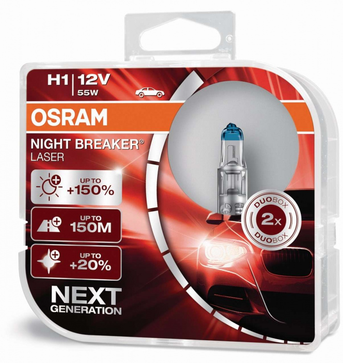 OSRAM H1 12V 55W NIGHT BREAKER® LASER +150% mehr Helligkeit Set - 2 Stück