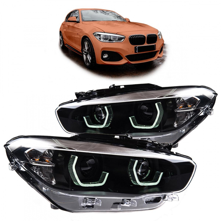 VOLL LED Tagfahrlicht Angel Eyes Scheinwerfer für BMW 1er F20/F21 LCI (Facelift) 15-19 schwarz