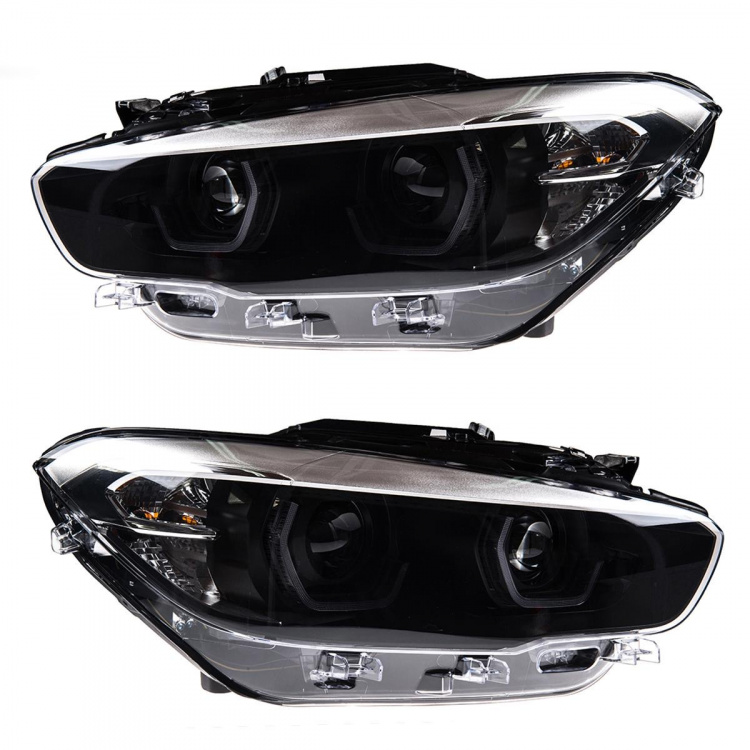 VOLL LED Tagfahrlicht Angel Eyes Scheinwerfer für BMW 1er F20/F21 LCI (Facelift) 15-19 schwarz