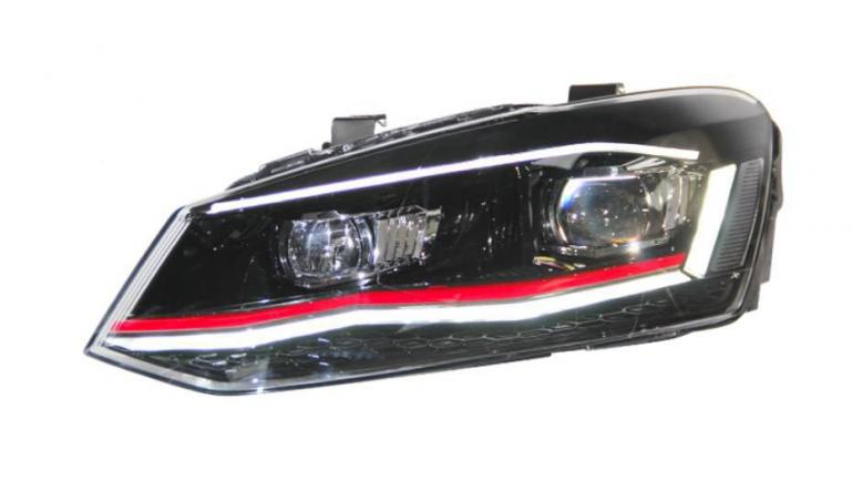 VOLL LED Upgrade Tagfahrlicht Scheinwerfer Set für VW Polo 6R / 6C 09-17 schwarz/chrom mit dyn. Blinker