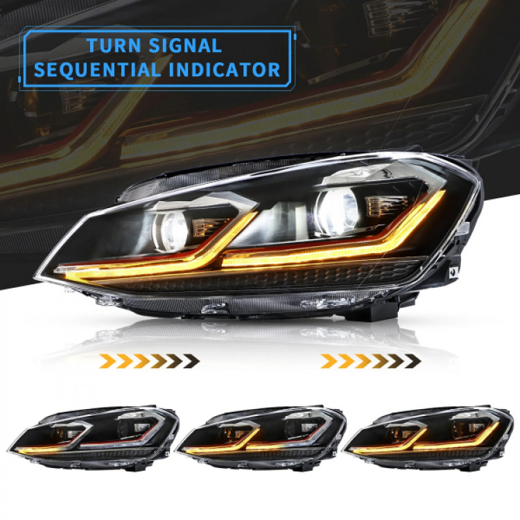 LED Tagfahrlicht Scheinwerfer für VW Golf 7 12-17 schwarz/rot im Facelift Design mit dynamischem LED Blinker