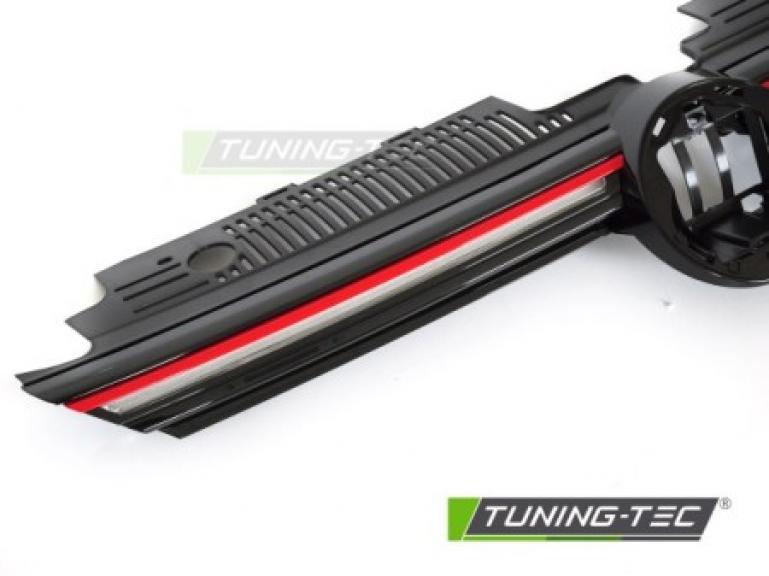 Preview: Upgrade Design Kühlergrill schwarz mit roten Zierstreifen für VW Golf 8 GTI  2019+