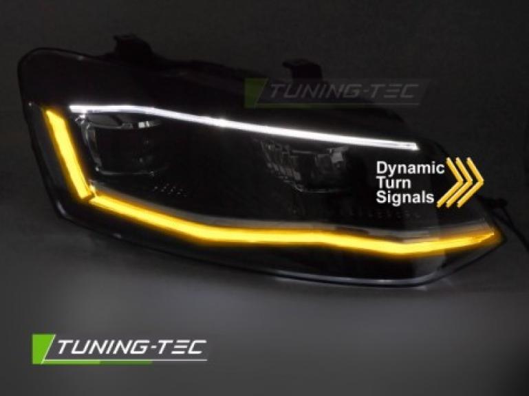 Preview: VOLL LED Upgrade Tagfahrlicht Scheinwerfer Set für VW Polo 6R / 6C 09-17 schwarz/chrom mit dyn. Blinker