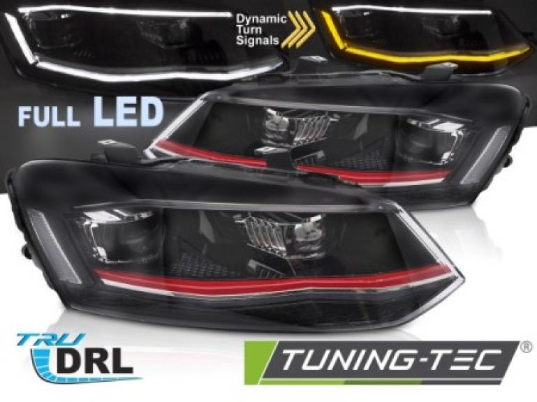 VOLL LED Upgrade Tagfahrlicht Scheinwerfer Set passend für VW Polo 6R / 6C 09-17 schwarz/chrom mit dyn. Blinker