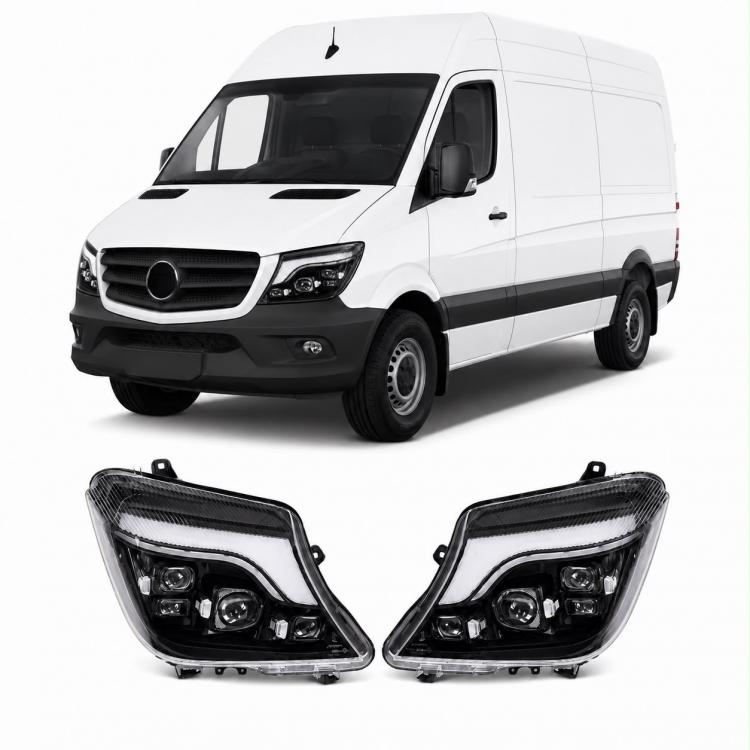 EXCLUSIVE VOLL LED Tagfahrlicht Scheinwerfer Set passend für Mercedes Benz Sprinter W906 Mopf (Facelift) 14-18 schwarz