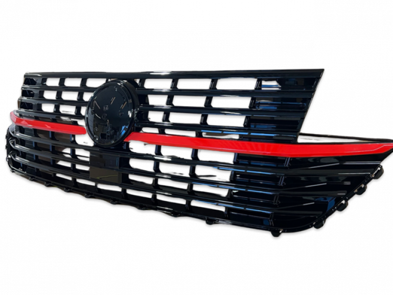 Upgrade Design Kühlergrill für Volkswagen T6.1 ab 2019 Hochglanz schwarz / rot